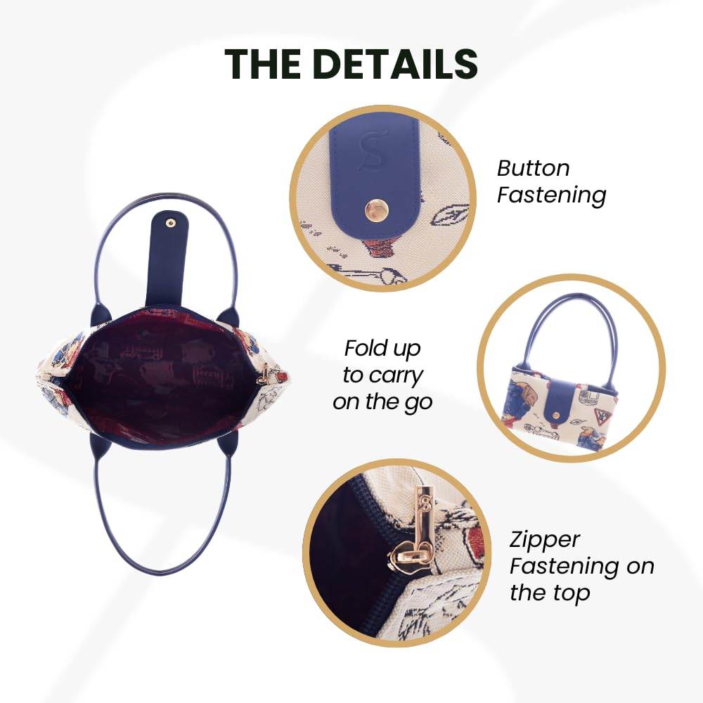 Signare Tapestry Foldable Tote Bag Reusable Shopping Bag Grocery Bag In Paddington Bear Design (FDAW-PADD)