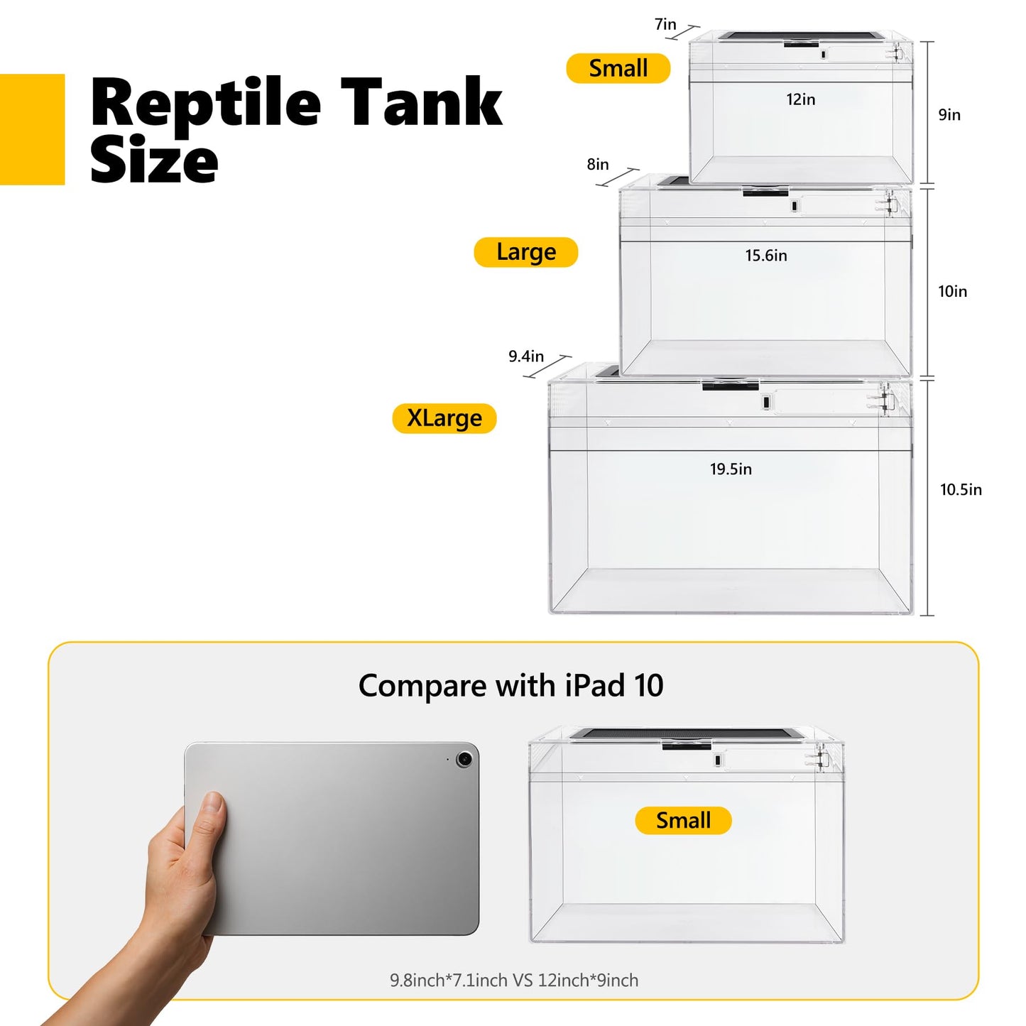 HELIME Reptile Polycarbonate Terrarium Kit 7 Piece Starter Habitat for Tarantula,Lizards,Frogs,Geckos,or Hermit Crabs,Tank with Escape-Proof Locking Lid,Light,Hygrometer,Hide,Tweezer,Bowl,Sprayer