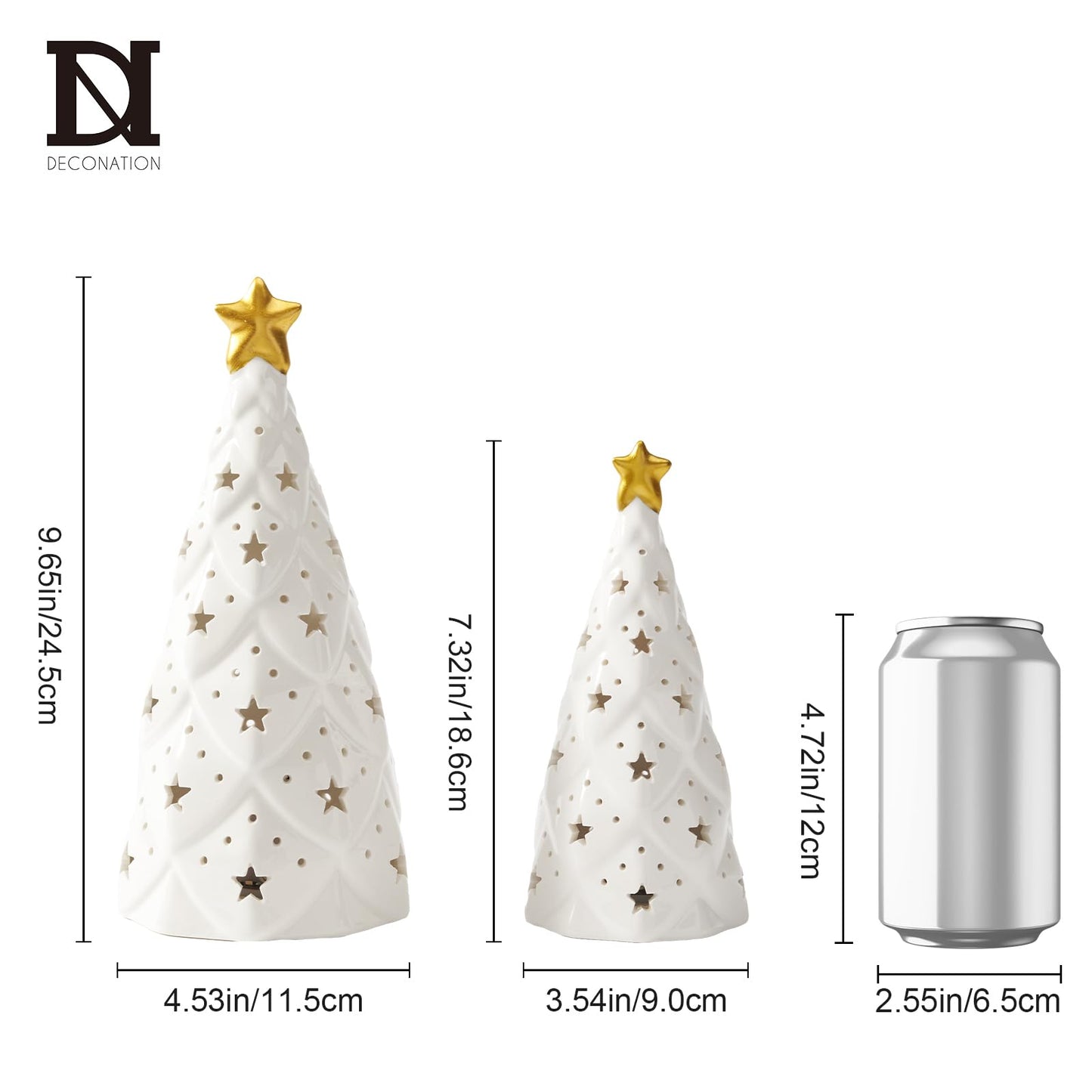 DN DECONATION Ceramic Christmas Trees Light Up White, 2Pcs Christmas Tree Lighted, Xmas Small Tree with Lights, Christmas Tree Figurines for Tabletop Fireplace Home Centerpieces Decoration