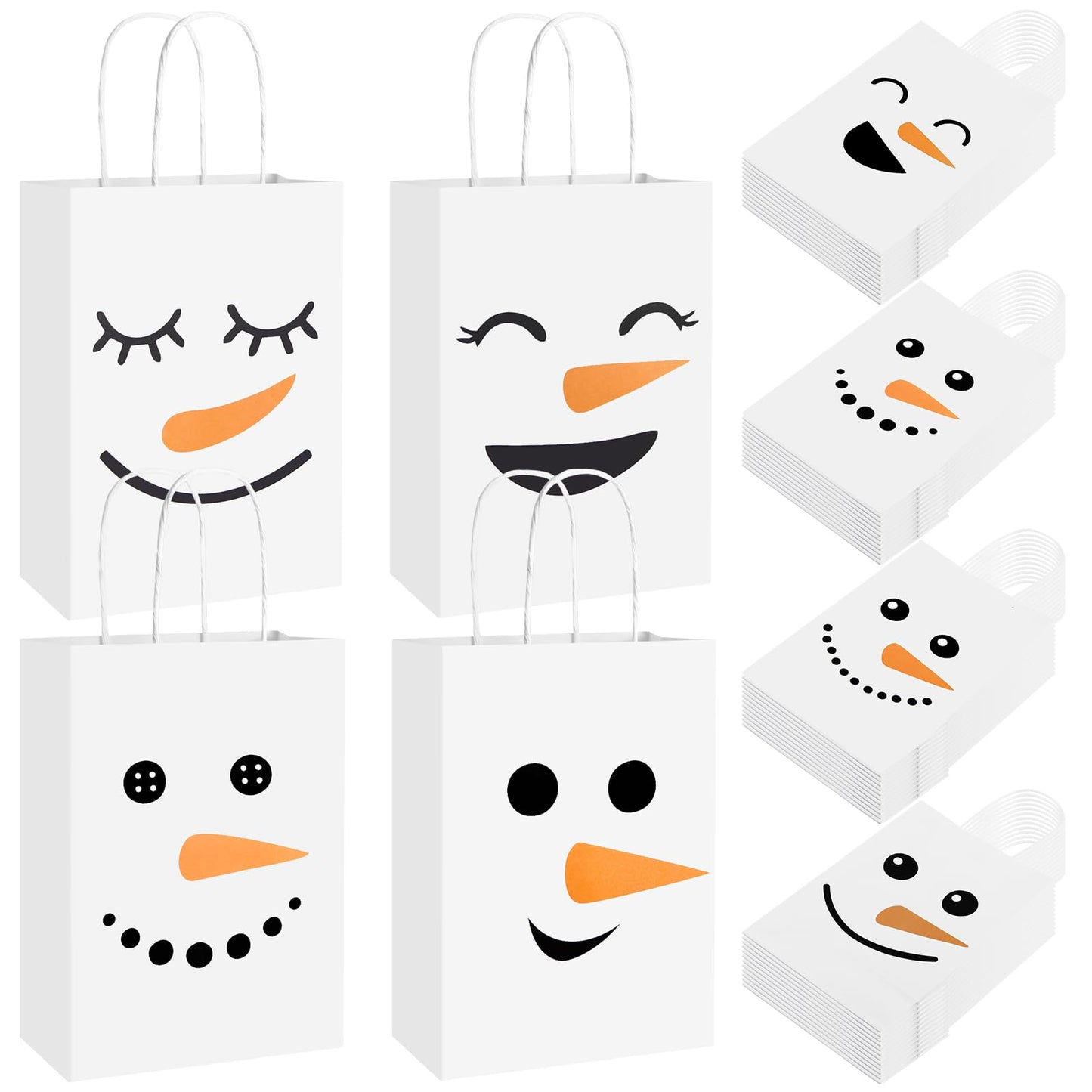 FOGWOWO 48 Pcs Snowman Gift Bags Christmas Winter Gift Bags Bulk with Handles,Snowman Goodie Bags Paper Candy Treat Bag Christmas Party Wrapping Supplies