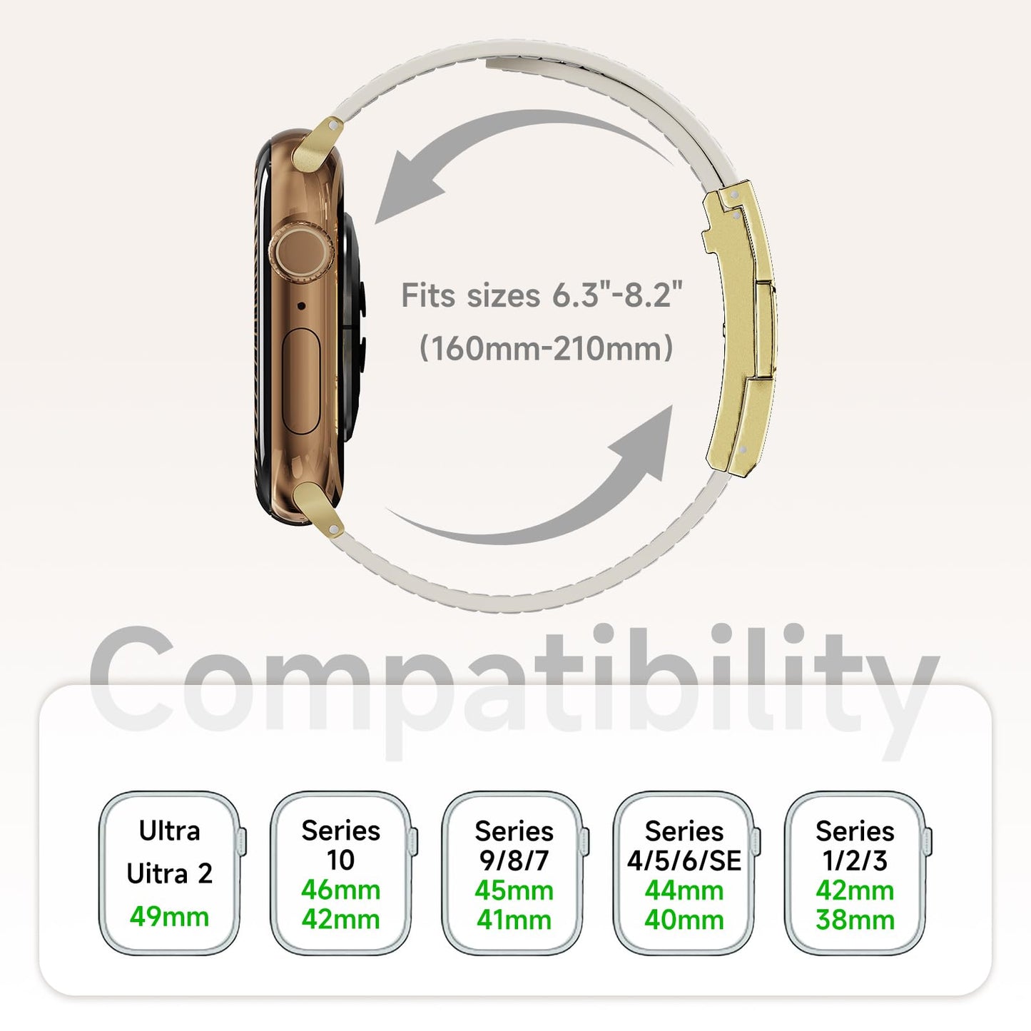Leather Band Compatible with Apple Watch BandUltra 2 1 Series 10/9/8/7/6/5/4/SE,H-Shaped Buckle strap for iWatch 38/40/41/42/44/45/46/49mm Women Men (White Band + Gold H Buckle, 38mm 40mm 41mm 42mm)