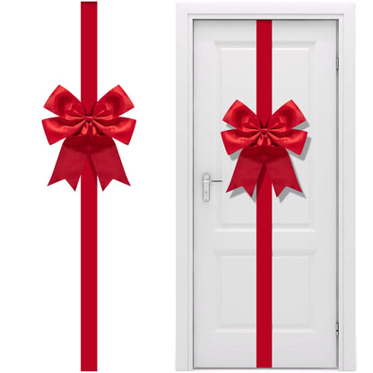 Iceyyyy 14.2 Ft Extra Large Christmas Front Door Warpping Bow, Adjustable Red Christmas Doors Ribbon Bow with Buckle, Giant Christmas Door Wreath Bows for Cabinet Door Home Festival Decor