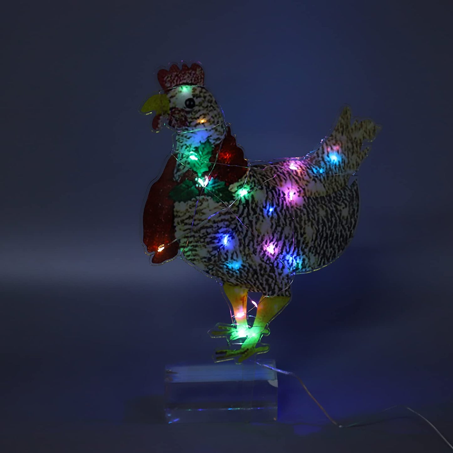 Plplaaoo Light Up Chicken Christmas Decoration with LED Lights – Light-Up Chicken Ornament with Scarf, Battery Operated Outdoor Lighted Chicken Decoration for Garden or Lawn(15.7x9.8in)
