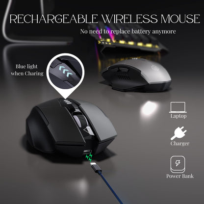 Wireless Mouse,Rechargeable Mouse 2.4G USB(Battery Level Visible) Ergonomic Computer Mouse,3 Levels DPI,Silent Wireless Mice for Laptop PC Computer(Black)