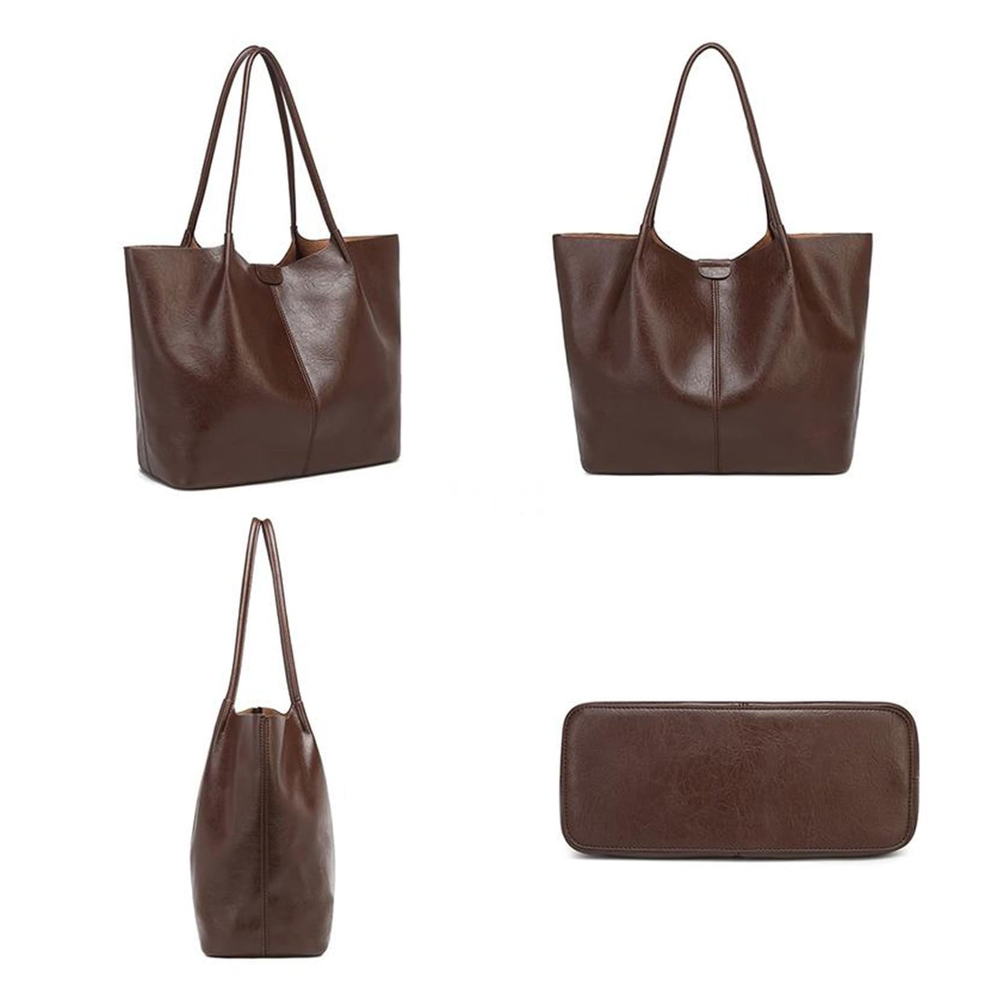 Women's Large Faux Leather Tote Bag, Spacious Work Shopper, Designer Top Handle Shoulder Bag for Travel College Daily Use (Coffee)