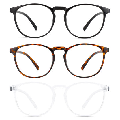 Przene 3 Pack Blue Light Blocking Glasses Women/Men,Retro Round Computer Glasses Anti Eye Strain/UV/Glare, Gaming Glasses. (Black/Crystal/Amber)