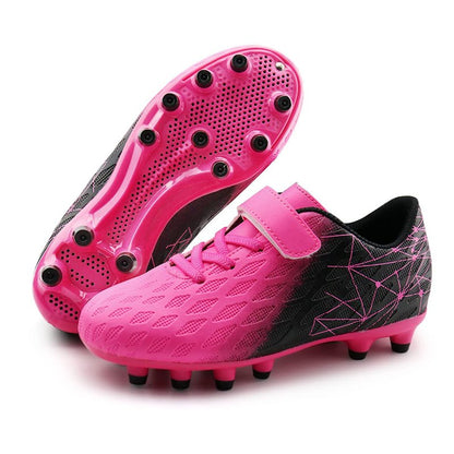 brooman Kids Firm Ground Soccer Cleats Boys Girls Athletic Outdoor Football Shoes (8,Fuchsia Black)