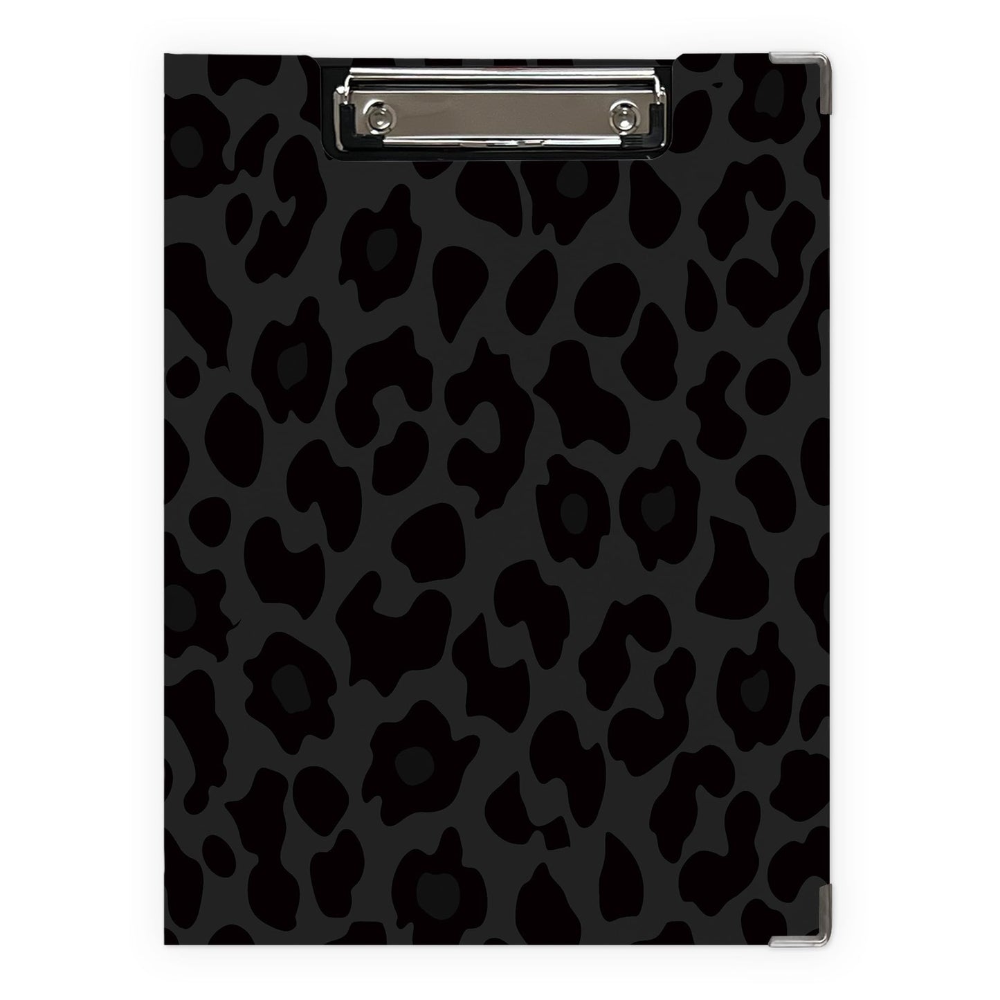 Poecinvi Trendy Black Leopard Print Clipboard Folio with Storage for Office Classroom, Preppy Dark Cheetah Print Padfolio with Metal Clip for Nurses Teachers Students Women Men, 12.4x9.25 in