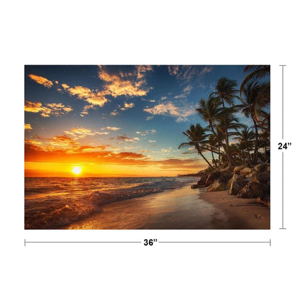 Beach Art Wall Decor Coral Beach Sand Sea Palapa Tropical Palm Tree Photo Sunset Landscape Pictures Ocean Scenic Scenery Nature Photography Paradise Cool Wall Art Print Poster 36x24