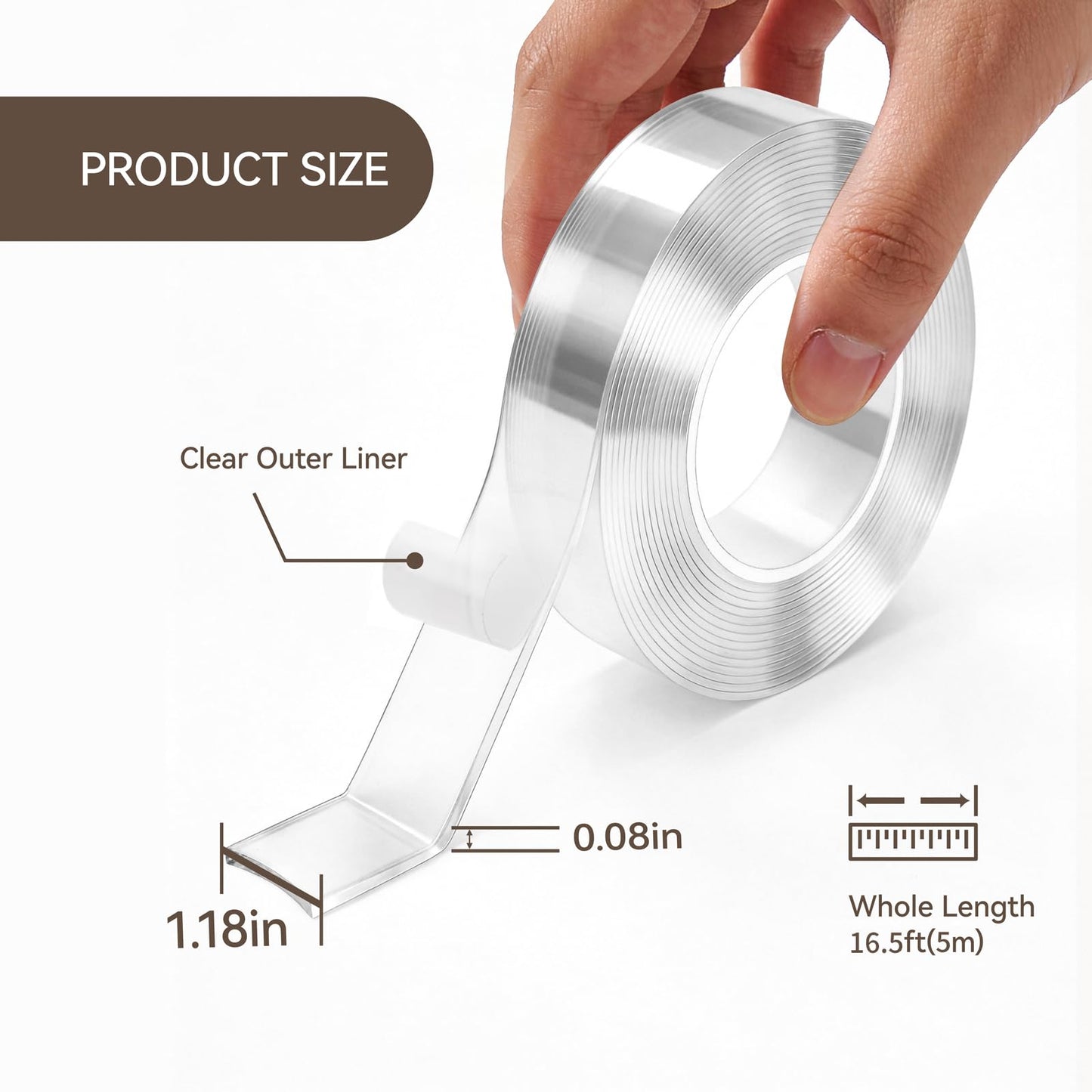 Comix Double Sided Tape Heavy Duty, 1.18" x 197"(16.4ft), Removable Washable Nano Tape, Residue-Free, Multipurpose Reusable Gel Mounting Tape, 2 Rolls