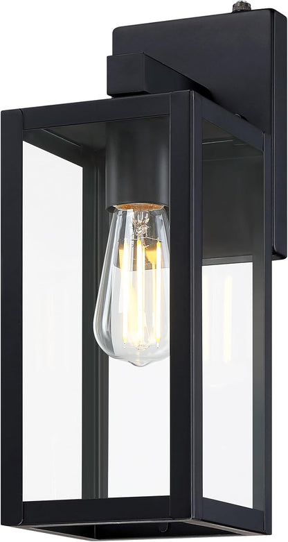 GRUENLICH Dusk to Dawn Large Outdoor Wall Lantern, Wall Sconce as Porch Lighting Fixture, E26 Base Max 60W, Metal Housing with Glass Shade (Black, 1-Pack)