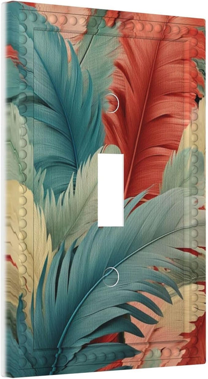 Colorful Feathers Blue Red Light Switch Covers 1 Gang Single Toggle Wall Plate Decorative Switchcover Electrical Switchplate for Country Living Decor