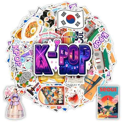 100 PCS South Korea Stickers ? Korean Travel Icons, Food & Culture Vinyl Waterproof Decals for Laptop, Scrapbook, Water Bottle, Car, Guitar ? Fun Gift for Teens & Adults