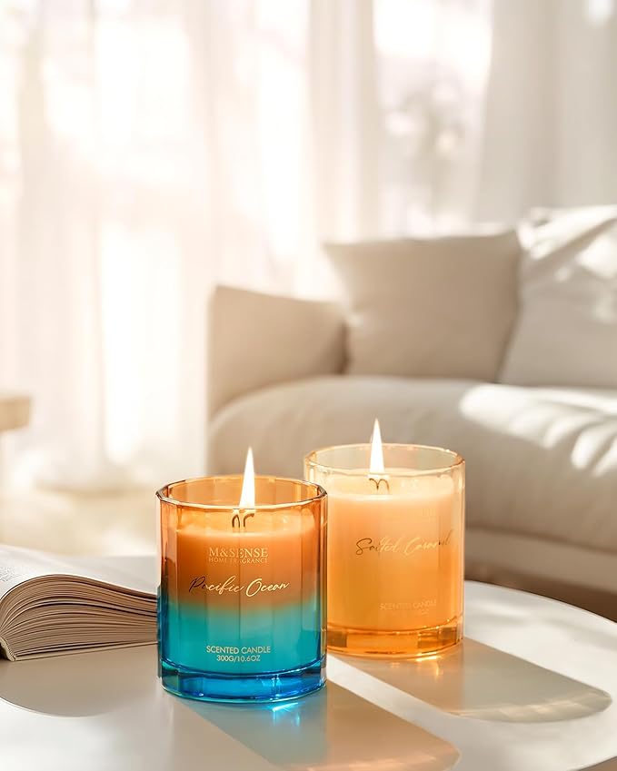 M&SENSE Spring Bergamot Cactus Scented Candle, 10.6oz Natural Soy Wax Non Toxic 60-Hour Slow Burning Highly Scented Candle for Home Decor & Housewarming Gifts