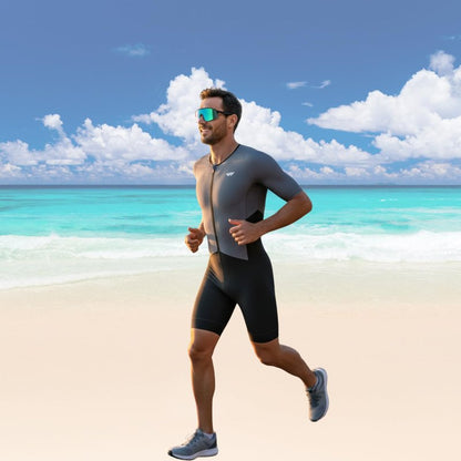 Lo.gas Men's Triathlon Suits,High Elasticity Breathable Quick-Drying Trisuit Race‌ Skinsuits Cycling Swimskin Bike Swim Run Gray XX-Large