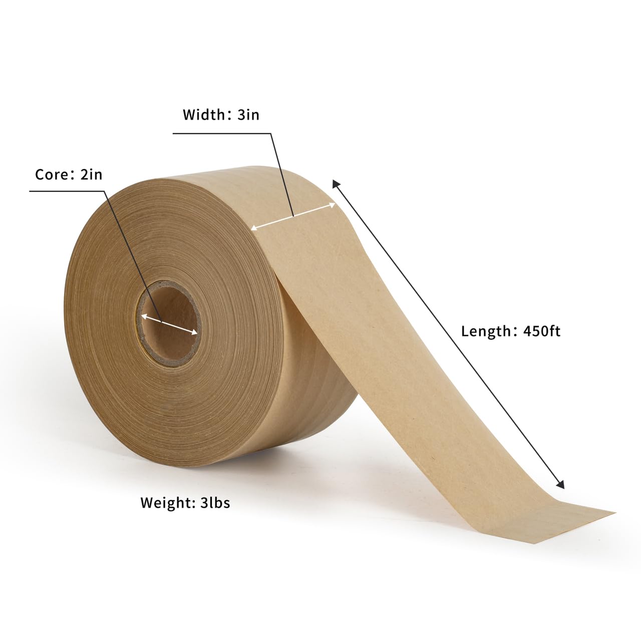 PAPEREZ Water Activated Tape Fiber Reinforced Packing Tape Kraft Tape 3”X 450 feet Per Roll Brown Tape Gummed Paper Tape for Heavy Duty Packaging and Shipping Writable Eco-Friendly Biodegradable