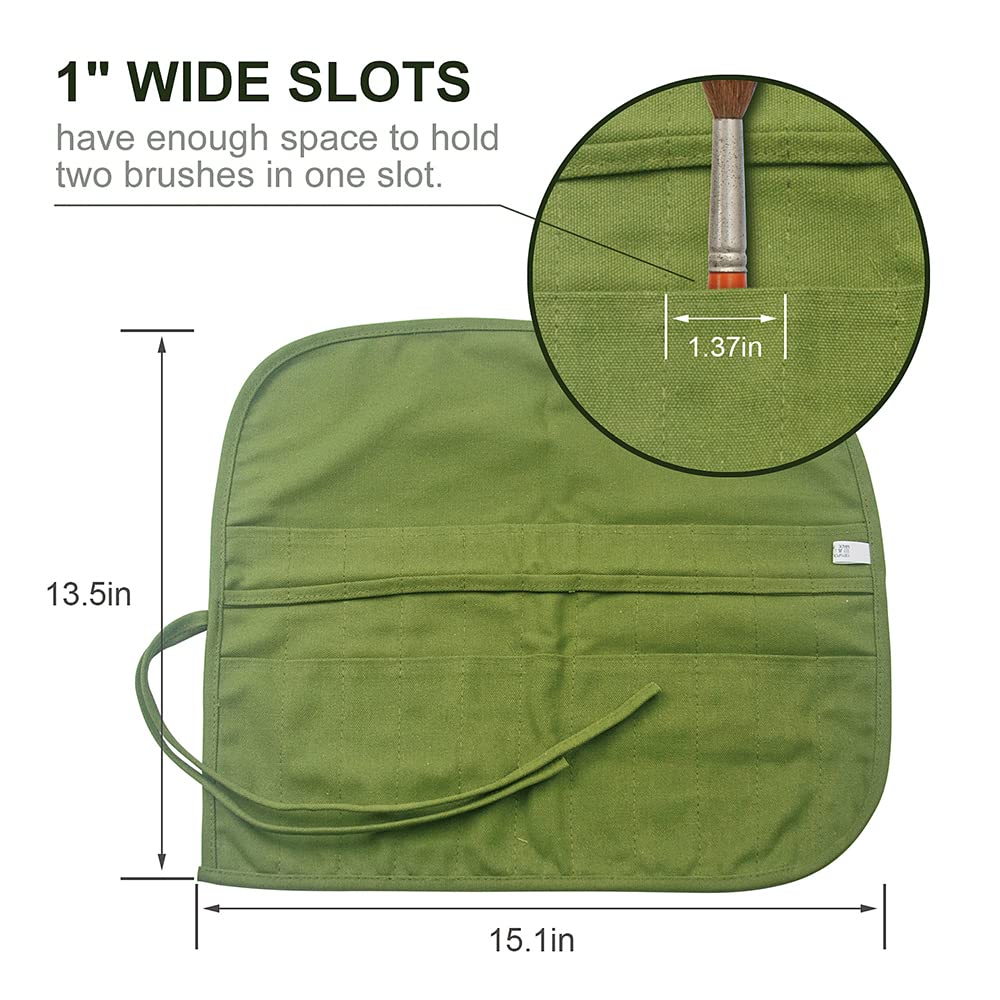 Yongdeli Canvas Paint Brush Organizer - 22 Pocket Holder for Acrylic, Oil, Watercolor & Gouache Artist Brushes