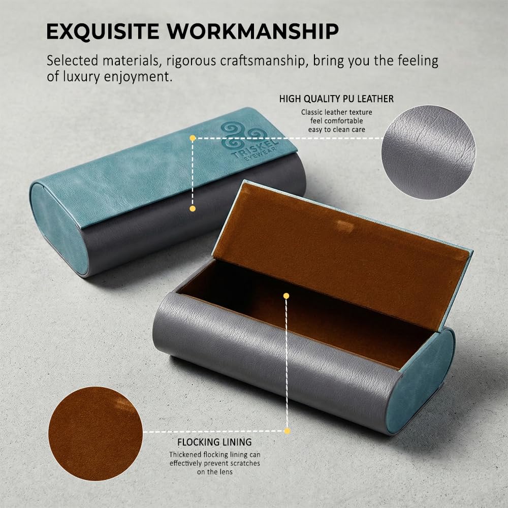 TRISKEL EYEWEAR 2-Frame Sunglasses Case – Premium PU Leather Protective Case for Men & Women, Travel Storage for Two Glasses (Charcoal Grey & Teal Grey)