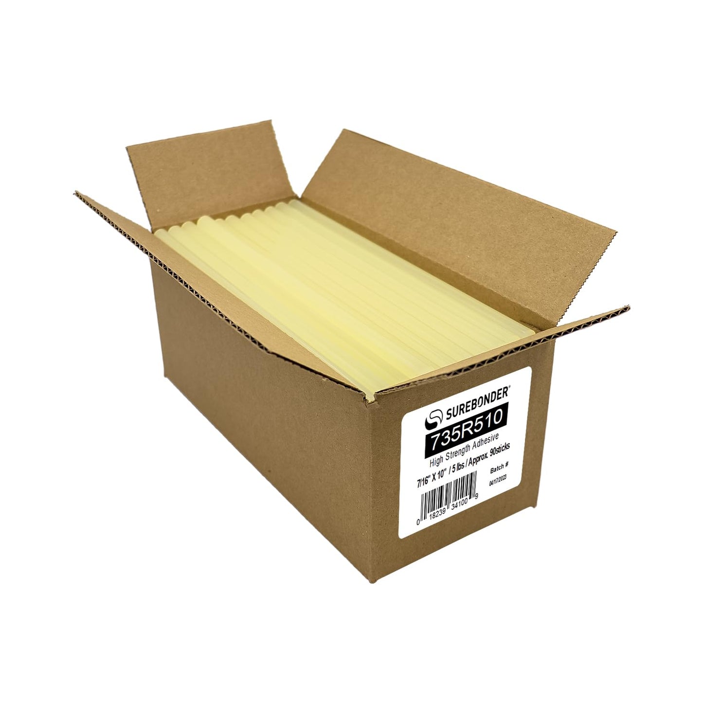 Surebonder 735R510 Full Size 10" High Strength Hot Glue Sticks for Cardboard, Plastic, Wood, Metal - 90 Glue Sticks, Amber, 5 lb Box
