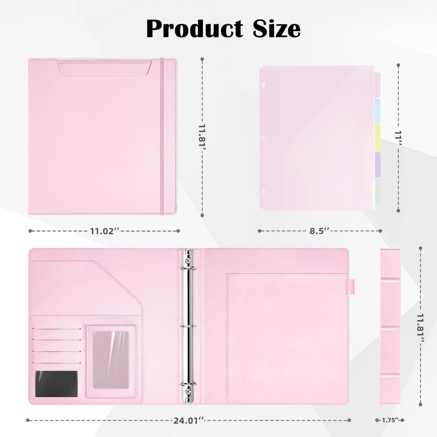 Ospelelf Pink Leather Binder with Magnetic Clipboard, 1 Inch Binders 3 Ring with Storage Zipper Pouch, Pocketed Dividers, Professional Clipboard Folder for School Office Nursing