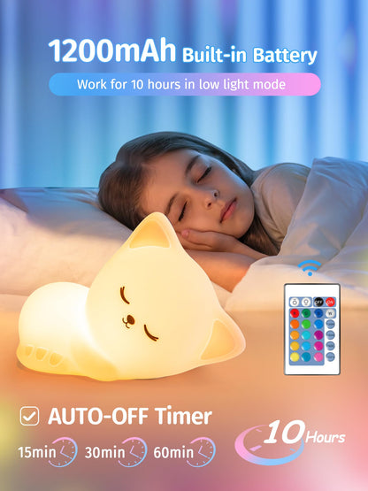 Mubarek Night Light for Kids Lamp+Baby Night Light, 16 Colors Cute Nursery Lamp, Tap Control Hello Kitty Stuff for Teen Girls , Remote+USB Kawaii Stuff Cat Stuff