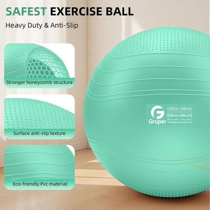 Yoga Ball - Extra Thick Non-Slip Exercise Ball for Workout, Balance & Pregnancy | 4 Sizes with Quick Pump & Guide