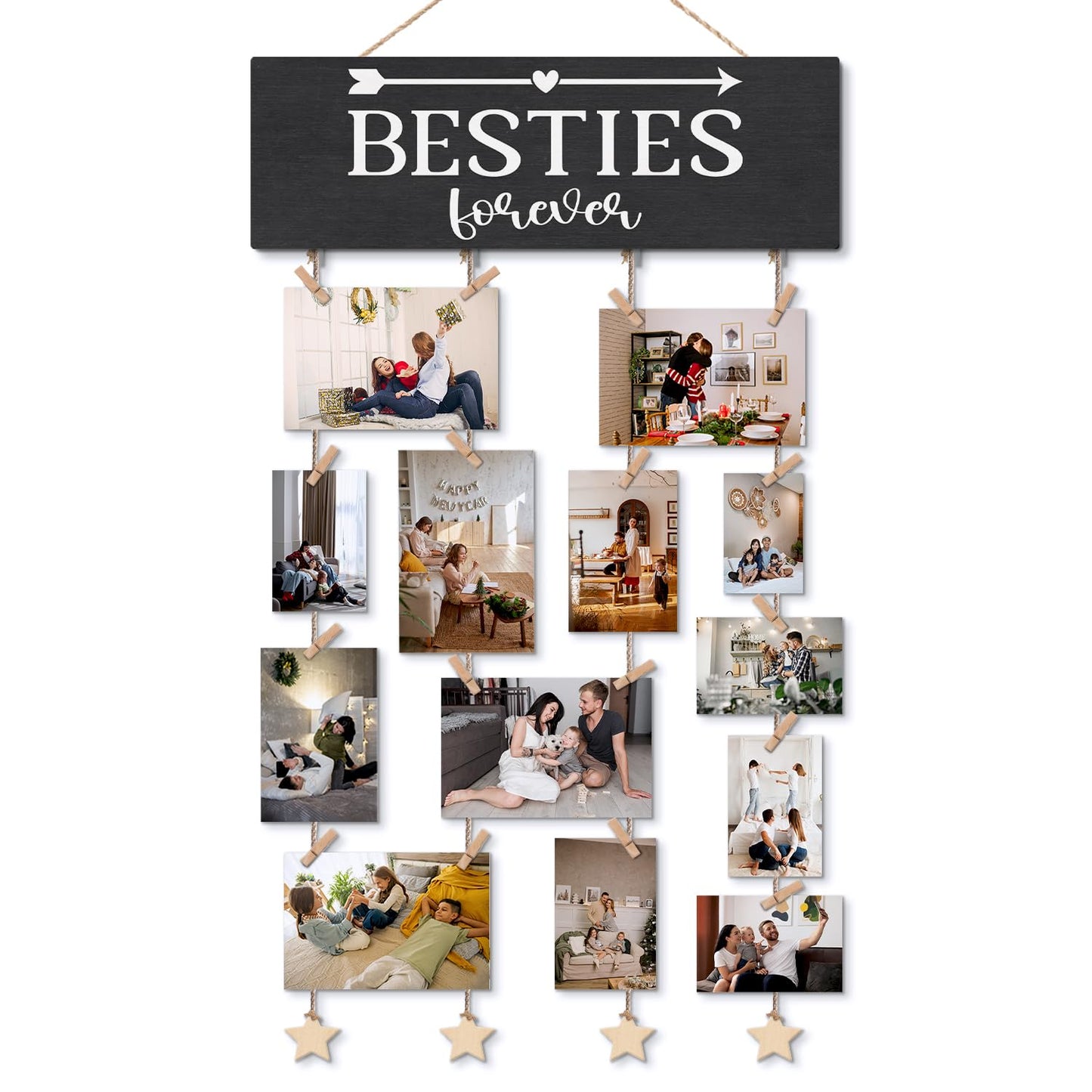 ELMCH Bestie Picture Frame Photo Hanging Display with Clips, Bestie Gifts for Women, Gifts for Besties Best Friends, Besties Forever Picture Board Photo Holder for Wall Decor