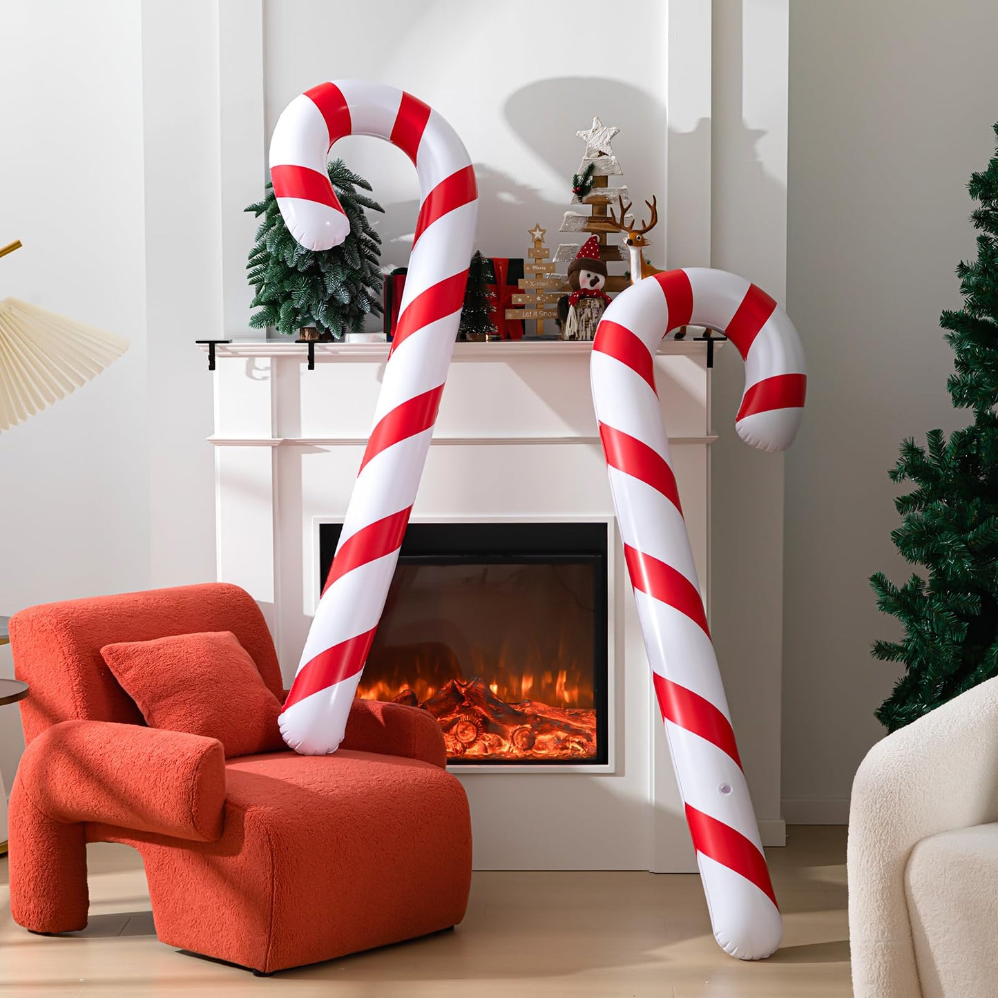 Leyndo 2 Pcs 5.5 ft Christmas in July Candy Cane Summer Christmas Candy Cane Inflatable Pool Noodles Jumbo Floats Swim Floating Noodles for Indoor Outdoor Swimming Pool (Red and White)