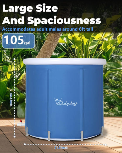 XL Ice Bath Tub for Athletes & Adults - 105 Gallons Ice Tub, Cold Plunge Tub with Cover, Ice Plunge Tub for Recovery & Cold Water Therapy, Inflatable Ice Bath Barrel for Indoor Outdoor - Blue