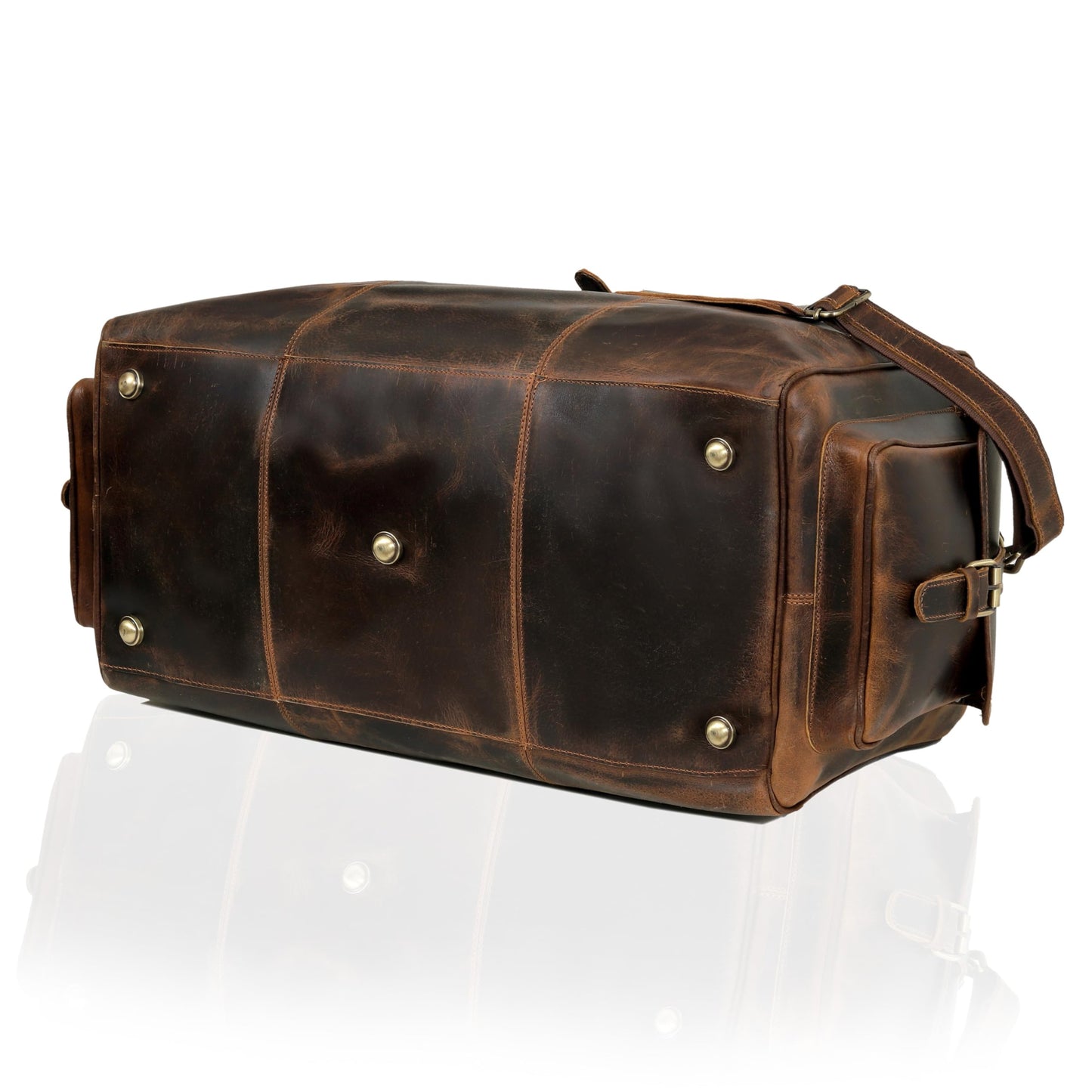 Cuero Full Grain Leather Duffle Bag for Men, Buffalo Overnight Weekend Travel Bag, Carry On with Organized Pockets, YKK Zippers, Adjustable Strap (Choclate Brown)