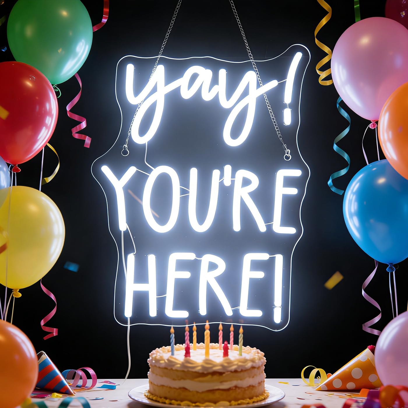 "Yay! You're Here!" Neon Sign, Positive Quotes Decorative Neon Lights for Home Room Classroom Wall Decor, Office Wall Decor Neon Light Sign, Christmas Birthday Gift,Thanksgiving Gift(white)