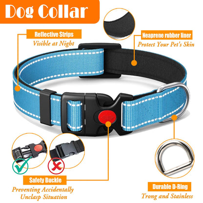LOBEVE No Pull Dog Harness, Collar & Leash Set | Includes Dog Seat Belt, Collapsible Bowls & Poop Bag Dispenser. Ideal for Training, Walking, Hiking. Fits Small to Large Dogs(Blue-L)
