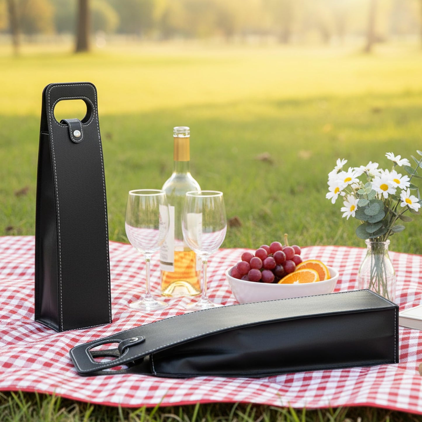 6 Pcs PU Leather Wine Bag, Reusable Single Leather Wine Bottle Carrier Case Holder for Champagne Beer Gift Presentation on Wedding Birthday Christmas(Black)