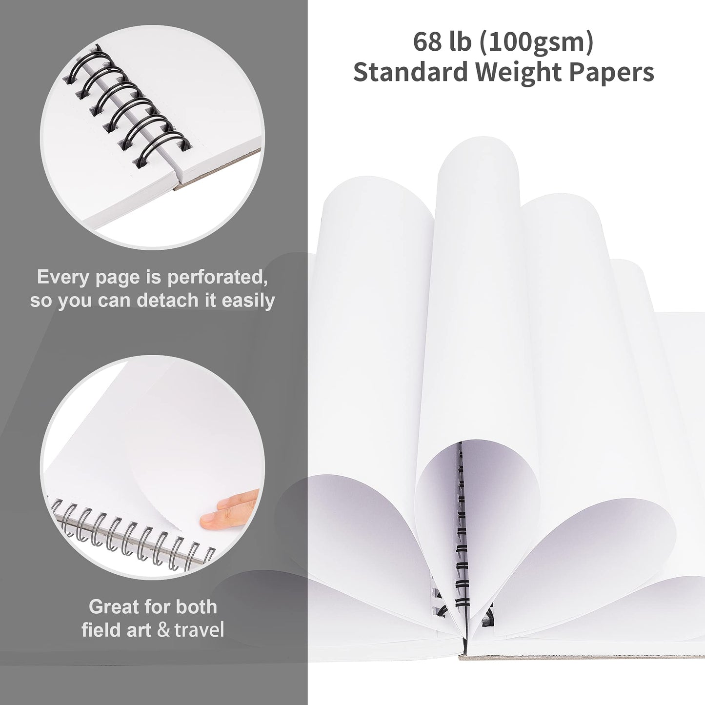 FIXSMITH 9"X12" Sketch Book | 200 Sheets (68 lb/100gsm) Sketchbook| 2 Pack (100 Sheets Each) |Acid Free Drawing Paper | Spiral Bound Sketchpad for Beginners,Artists & Professionals | Bright White