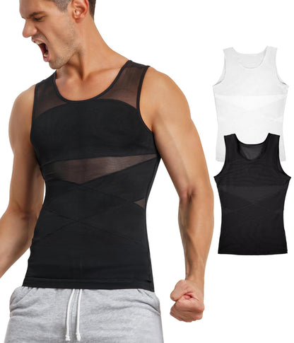 TAILONG 2 Pack Men's Compression Shirt for Body Shaper Slimming Vest Tight Tummy Control Shapewear Tank Top