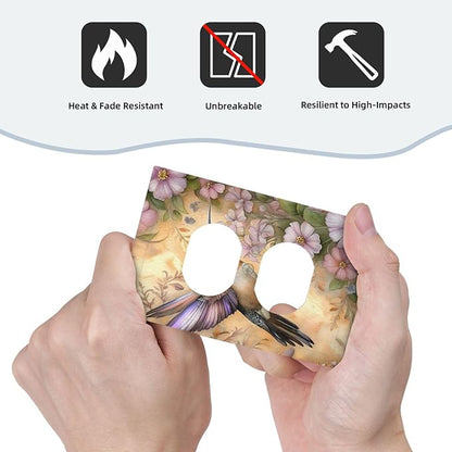 Decorative Art Light Switch Covers Blossom & Hummingbird 1 Gang Single Duplex Outlet Wall Plate Switchplate Electrical Faceplate for Home Decor