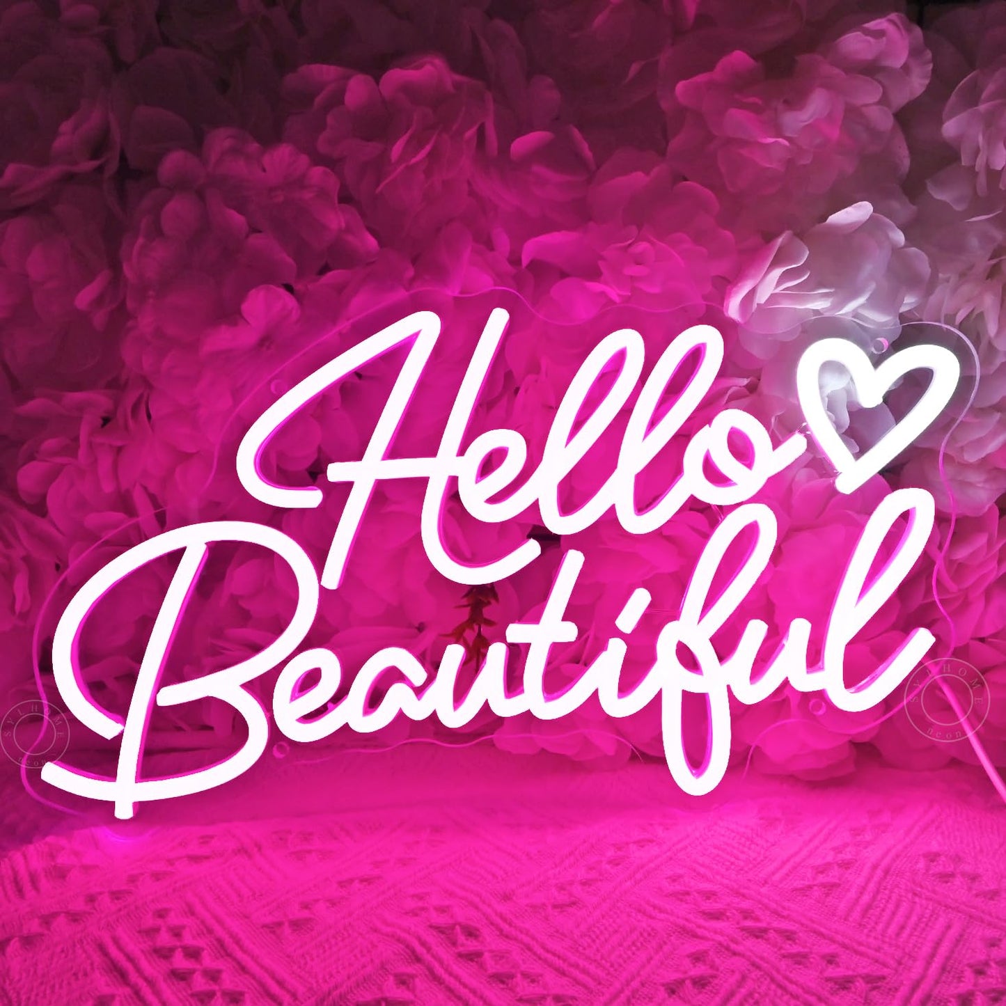 SYLHOME Hello Beautiful Led Neon Light Sign Pink Heart Hello Gorgeous Bedroom Wedding Birthday Party Decor USB Bacelorette Christmas Valentines Day Decoration 15.75"X8.7"