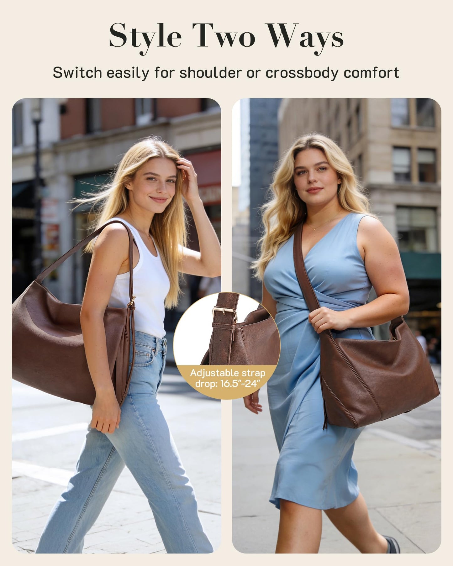 Missnine Hobo Bag for Women Designer Purse Shoulder Handbags Vegan Leather Tote Bag Large Crossbody Bags with Multi-Pockets,Coffee