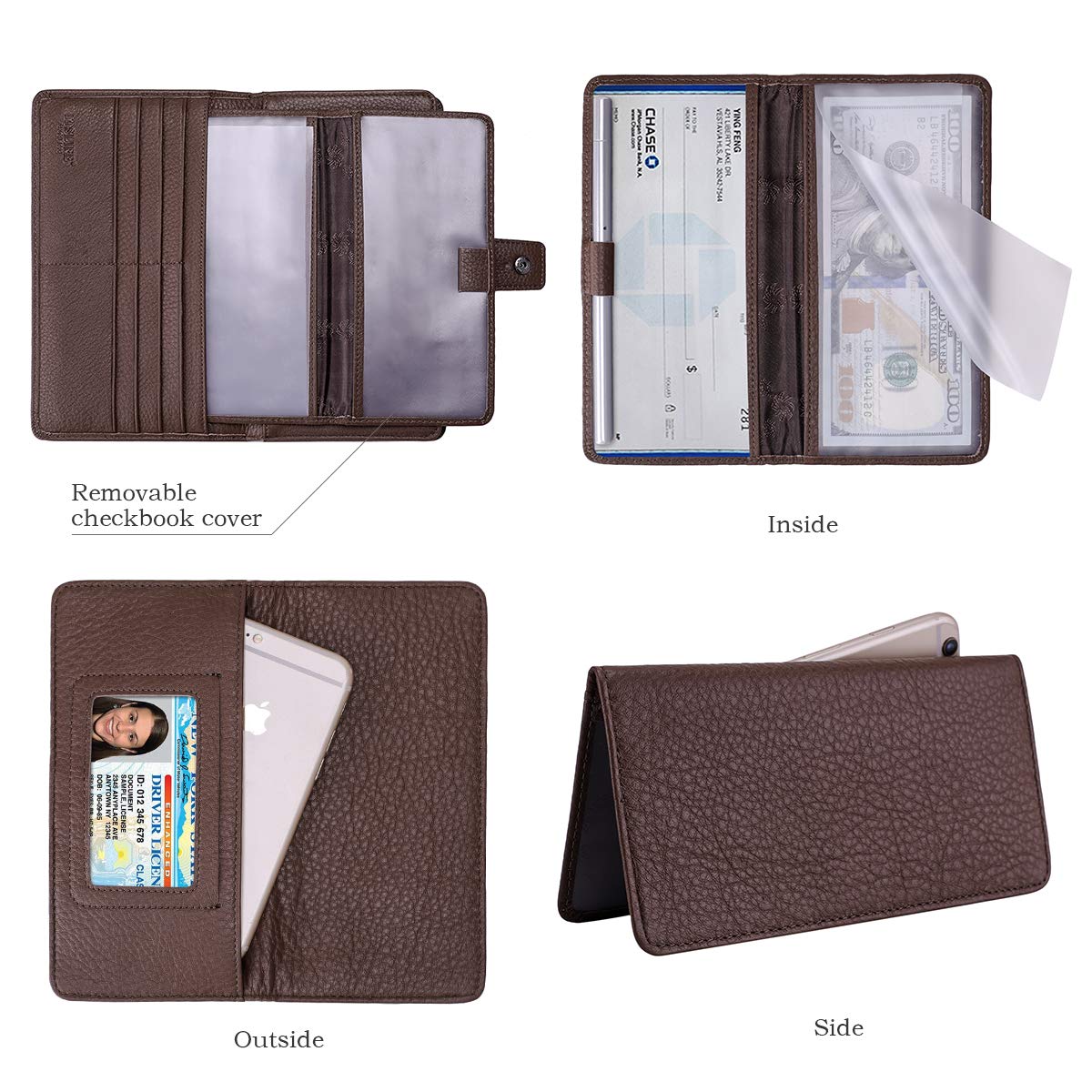 Itslife Womens Wallet,Large Capacity RFID Blocking Leather Wallets Credit Cards Organizer Ladies Wallet with Checkbook Holder,Coffee