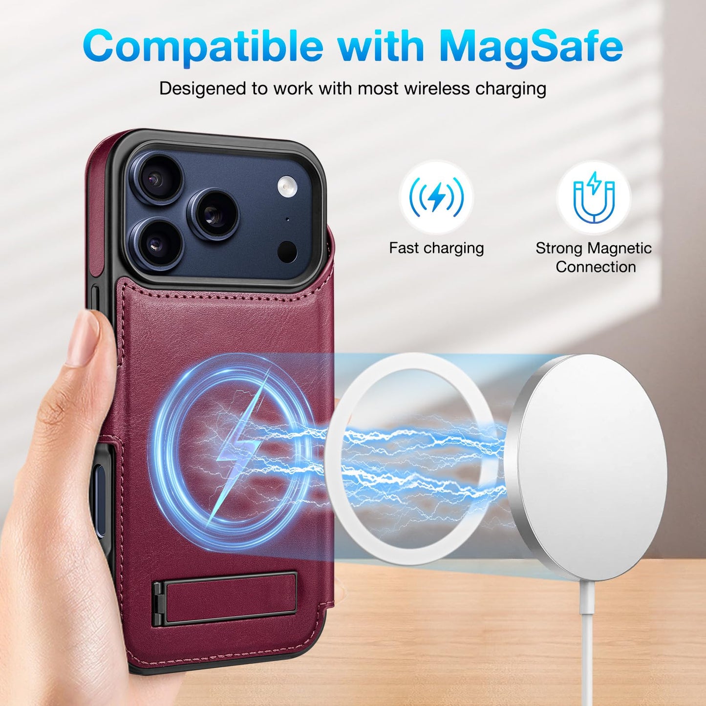 DuckSky Wallet Case for iPhone 17 Pro Max 6.9" Magnetic Flip Leather Folio Cover with RFID-Blocking Credit Card Holder,Wireless Charging Compatible,Women Men Apple 17 Pro Max Protective Case,Wine Red