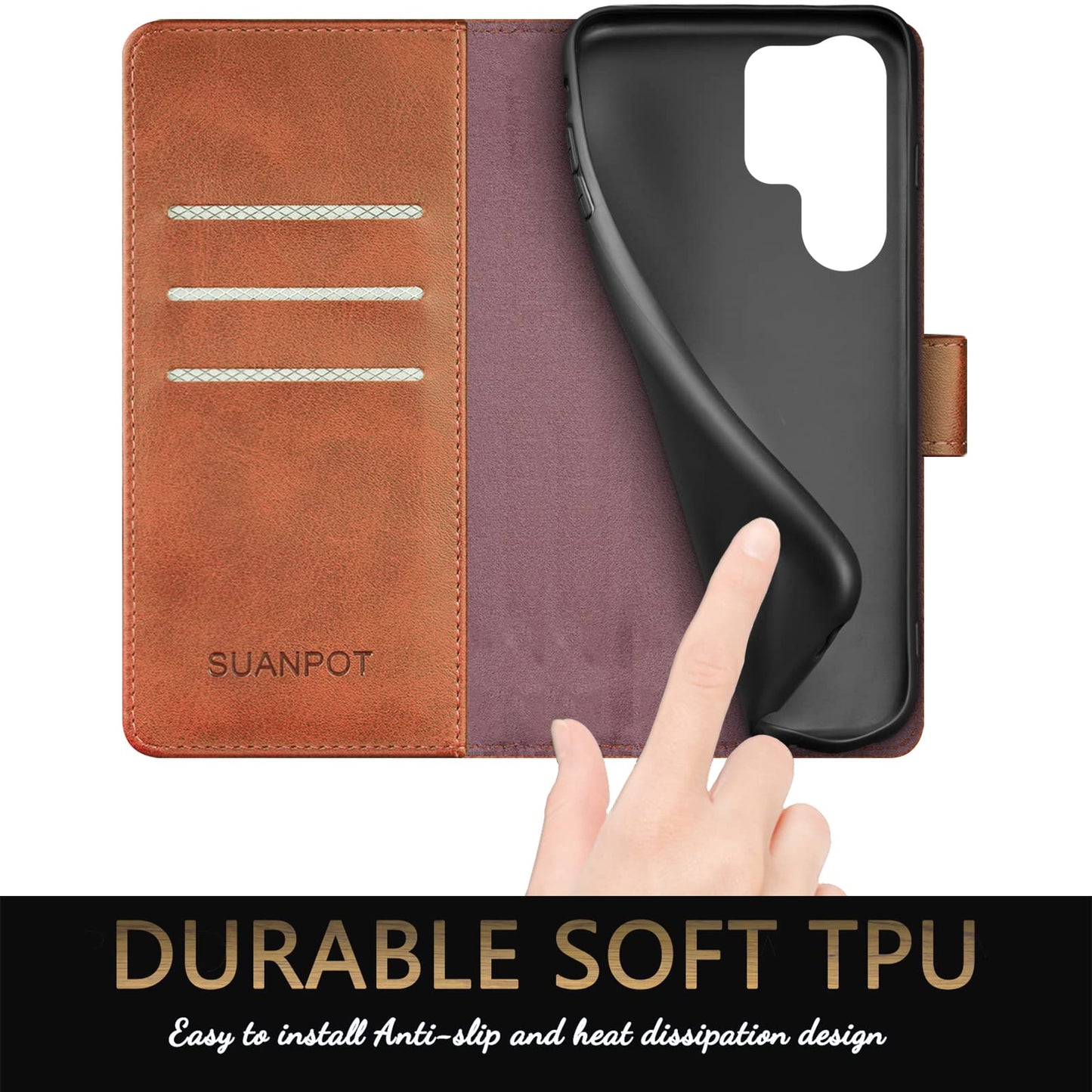 SUANPOT for Samsung Galaxy S24 Ultra Wallet case 【RFID Blocking】 Credit Card Holder,PU Leather Flip Folio Book Phone case Cover Women Men for Samsung S24 Ultra case Wallet(Light Brown)