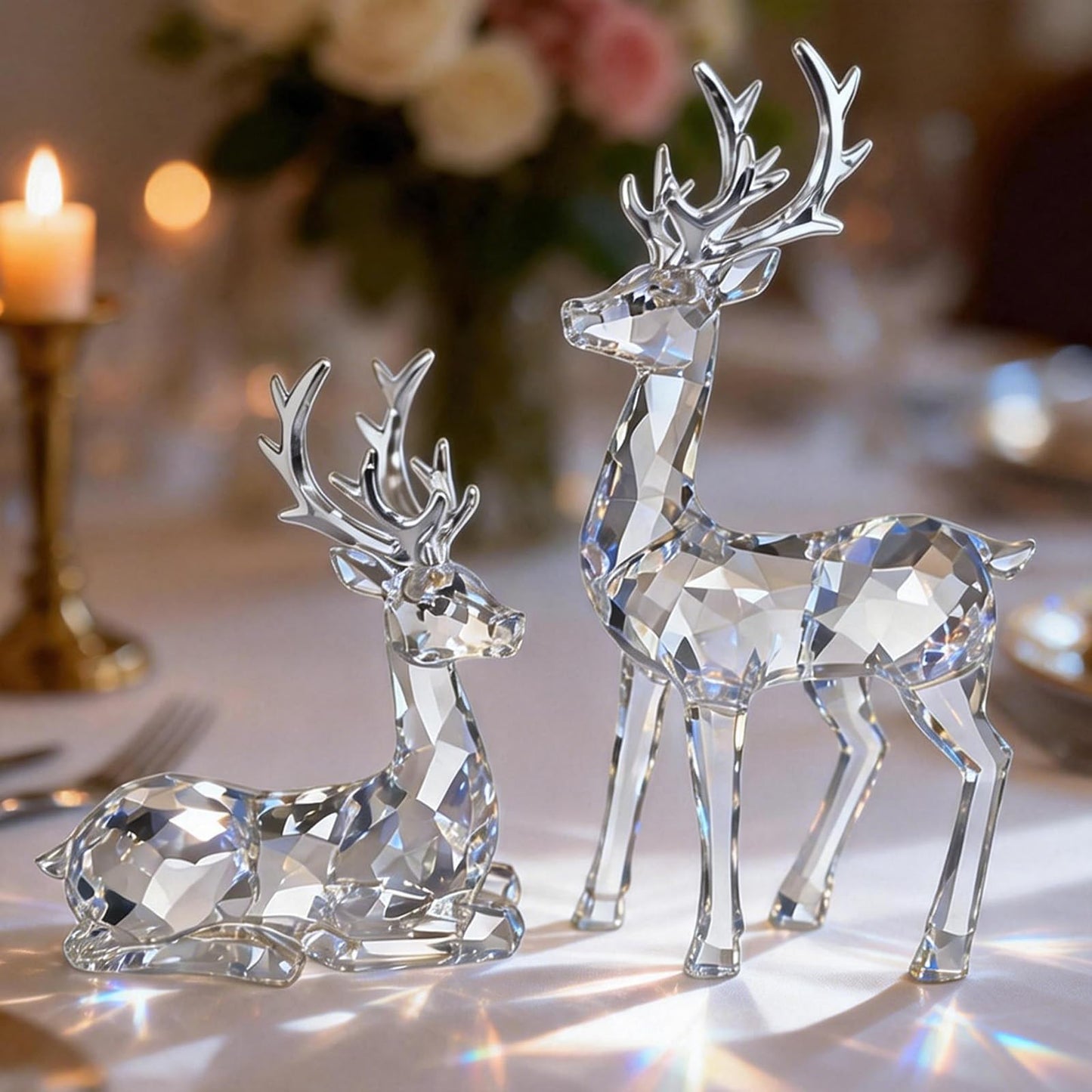 EverZenHub Christmas Decorations, Reindeer Figurines Set of 2 - Resin Deer Statues for Xmas Tabletop, Fireplace Mantel, Shelf Decor | Holiday Home Décor Ornaments & Gifts