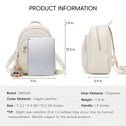 BAGOK Mini Leather Backpack Purse for Women, Small Backpack Purse with Cartoon Charm, Cute Fashion Bag for Girls