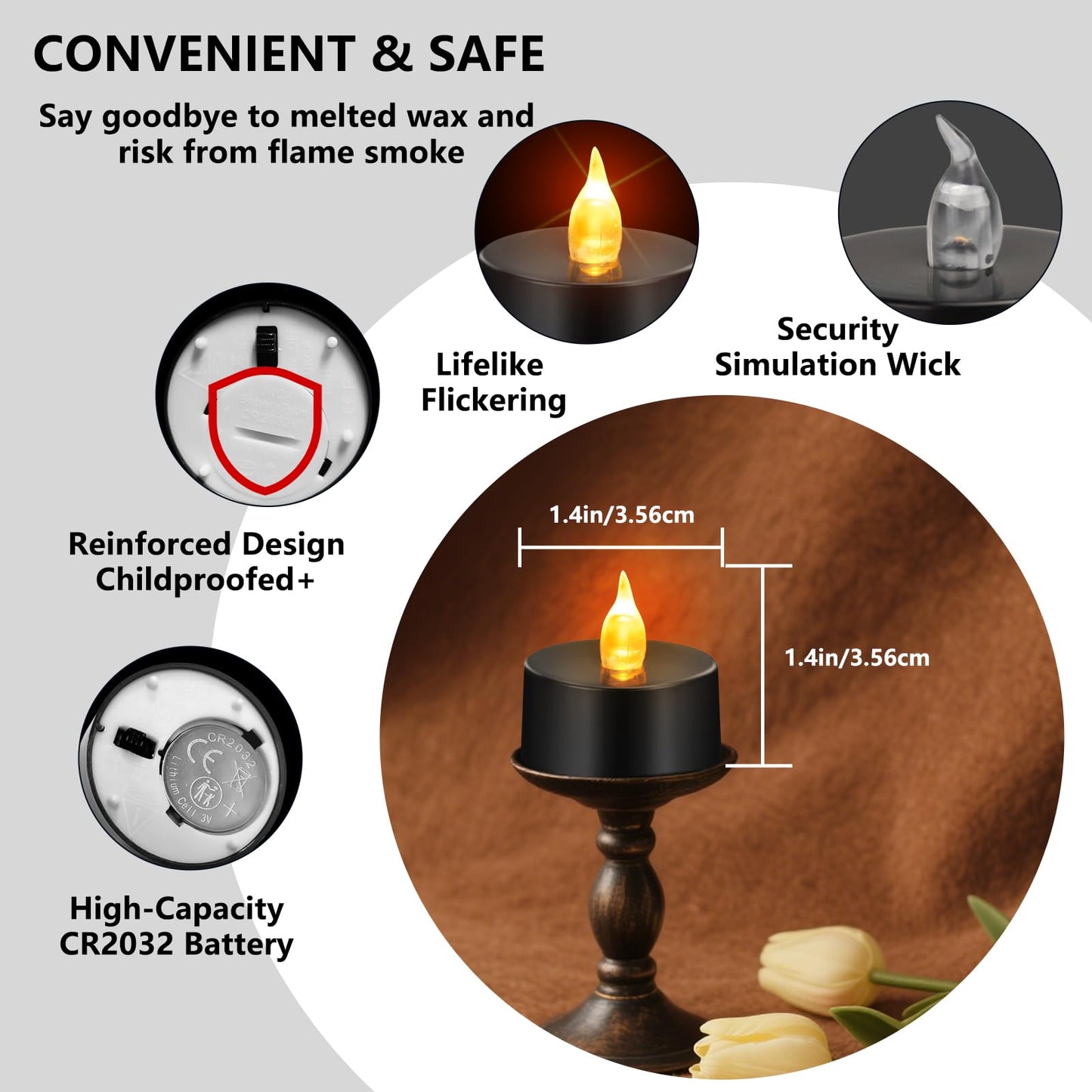 Candlium Tea Lights Battery Operated Candles LED Tea Lights Flameless Candles 200+ Hours Flickering Fake Tealights for Halloween, Christmas Aniversary Home Table Decor(Black, 50 Pack)