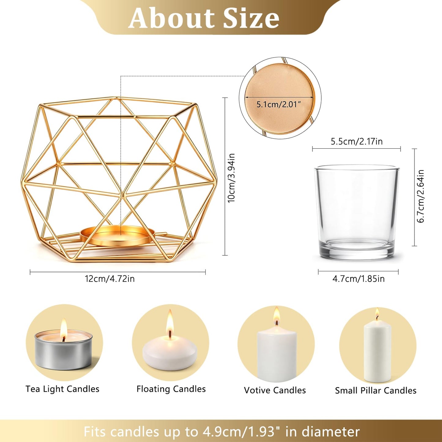 Hewory Geometric Tealight Candle Holders Gold, Modern Metal Geo Wedding Centerpieces for Table, Votive Candle Stand Accent for Tea Light for Home Shelf Mantel Christmas Birthday Party Decor, 12pcs