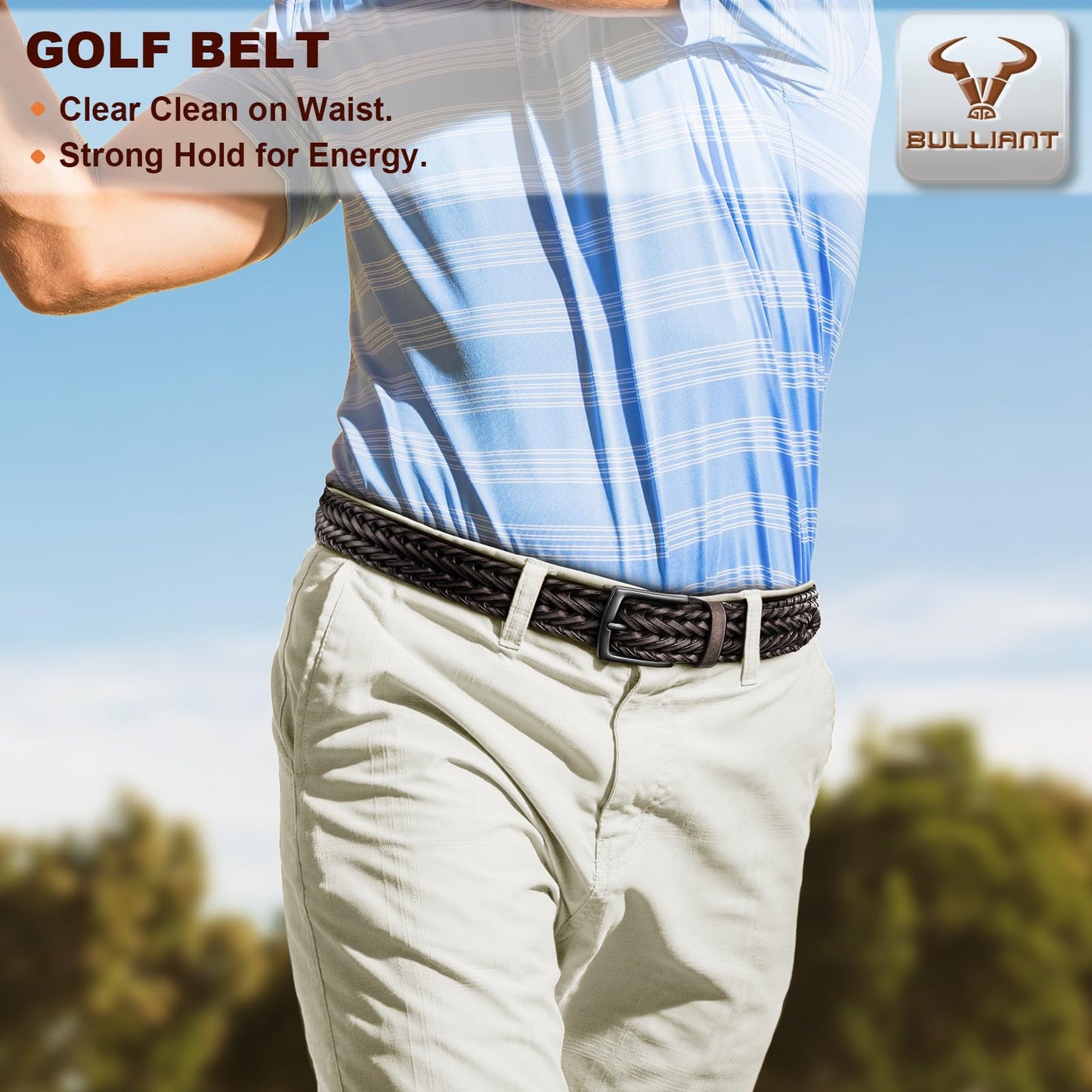BULLIANT Men Belt 2Pack,Braided Woven Leather Belt For Men Golf Casual Jeans 1 3/8"(Black/Deep Brown,26"-30" Waist Adjustable)