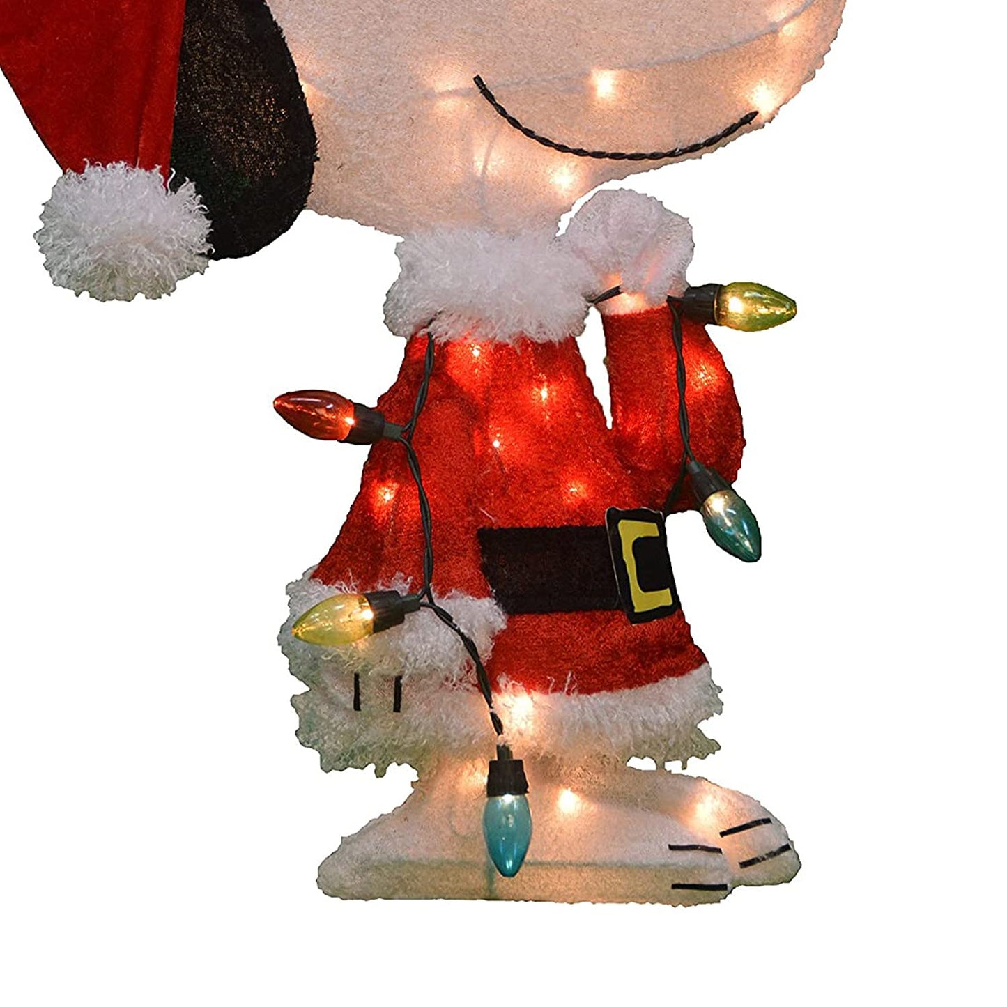 ProductWorks Peanuts Pre Lit 24 Inch Snoopy Santa Claus 2D Outdoor Indoor Christmas Lawn Yard Ornament Home Decoration with 35 Clear Lights and Stand