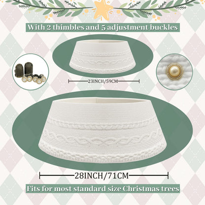 OurWarm 28 inch Christmas Tree Collar, Knit Cream White Christmas Tree Collars for Artificial Trees, Adjustable Tree Skirt Collar Base for 6ft 7.5ft 9ft Trees Holiday Home Indoor Xmas Tree Decoration