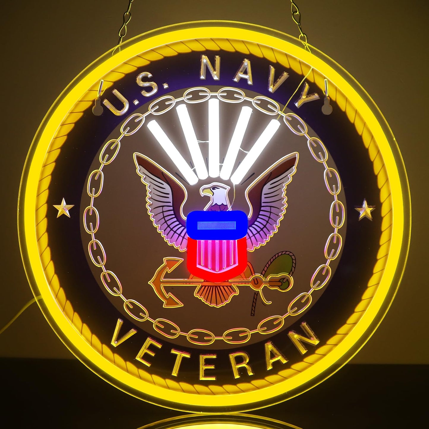 WittyRhE Military-themed Neon Lights Veteran Neon Signs Wall Decor for Man Cave Bedroom Bar Army Themed Gift Art for Christmas Party-12.6×12.6 IN-USB Powered-Acrylic