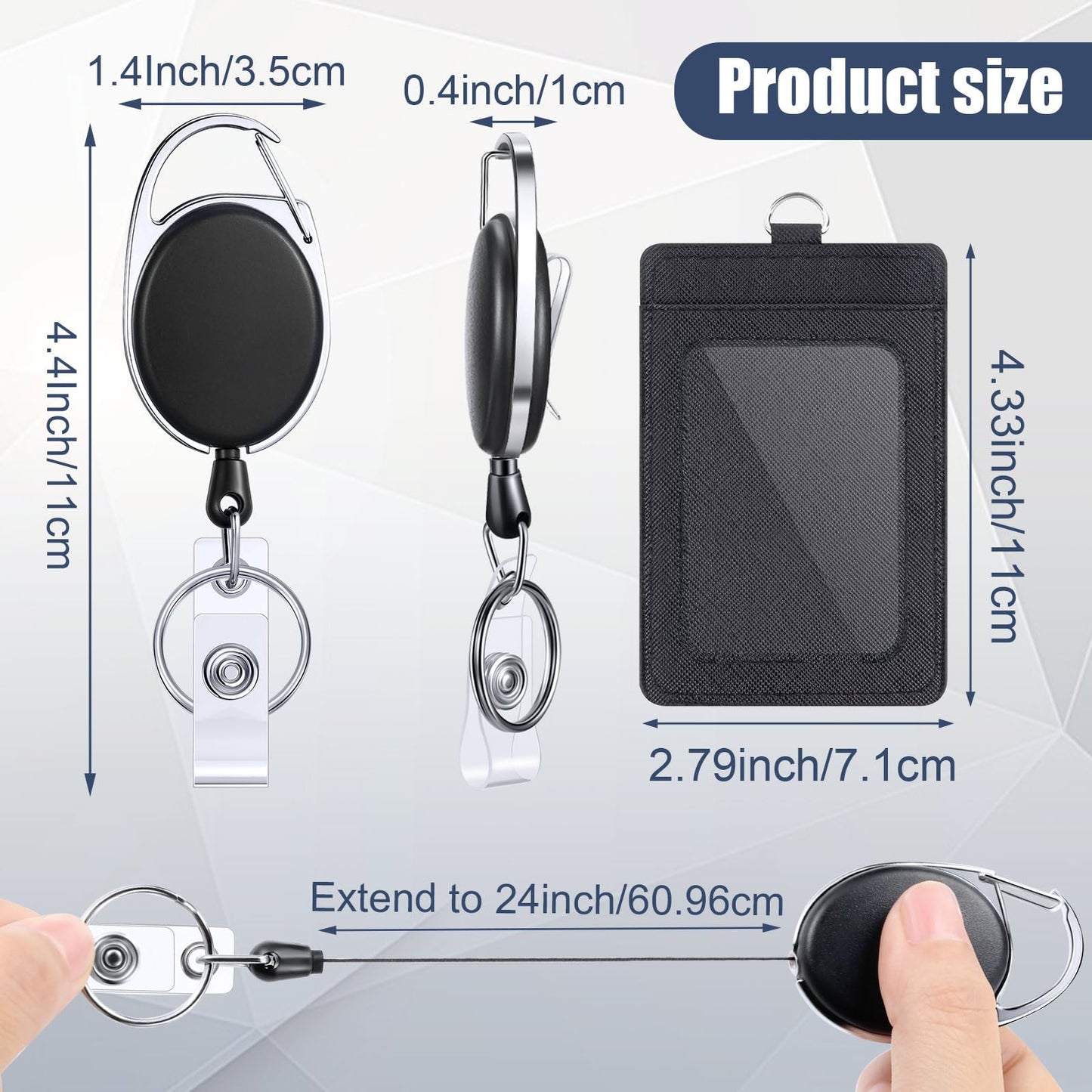 Dispowreath 12 Pack Badge Holders and Heavy Duty Retractable Reel Clips Set, Vertical Leather ID Badge Holders with Clear ID Window and Credit Card Slots for Keychain Key Card Nurse Office Credit